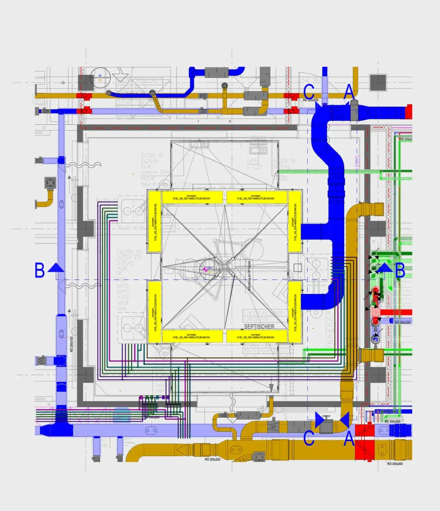 Ausschnitt der Planung für einen septischen OP auf grauem Hintergrund – Galeriebild 10/10 – D&P Projekt – Referenzen